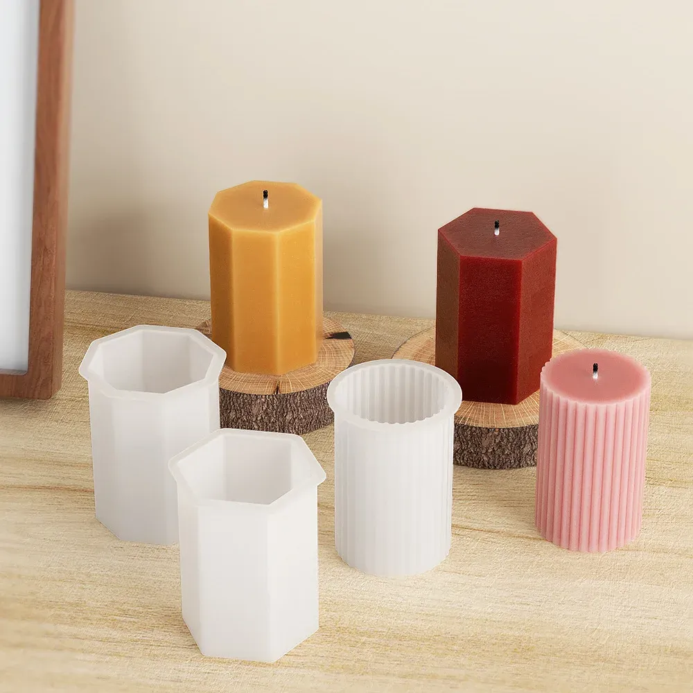 Moule silicone colonne géométrique rayé pour bougie résine