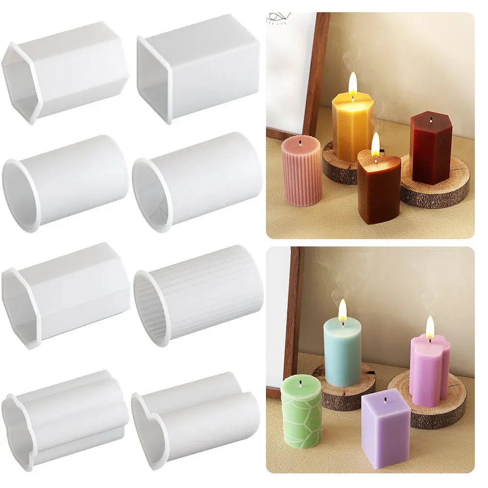 Moule silicone colonne géométrique rayé pour bougie résine