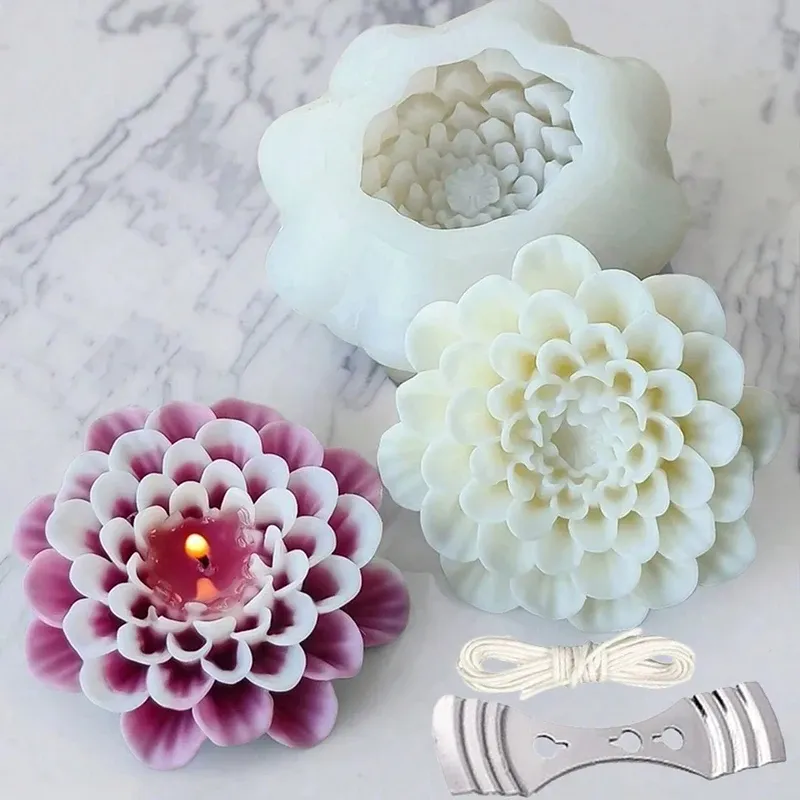 Moule silicone fleur 3D avec support mèche