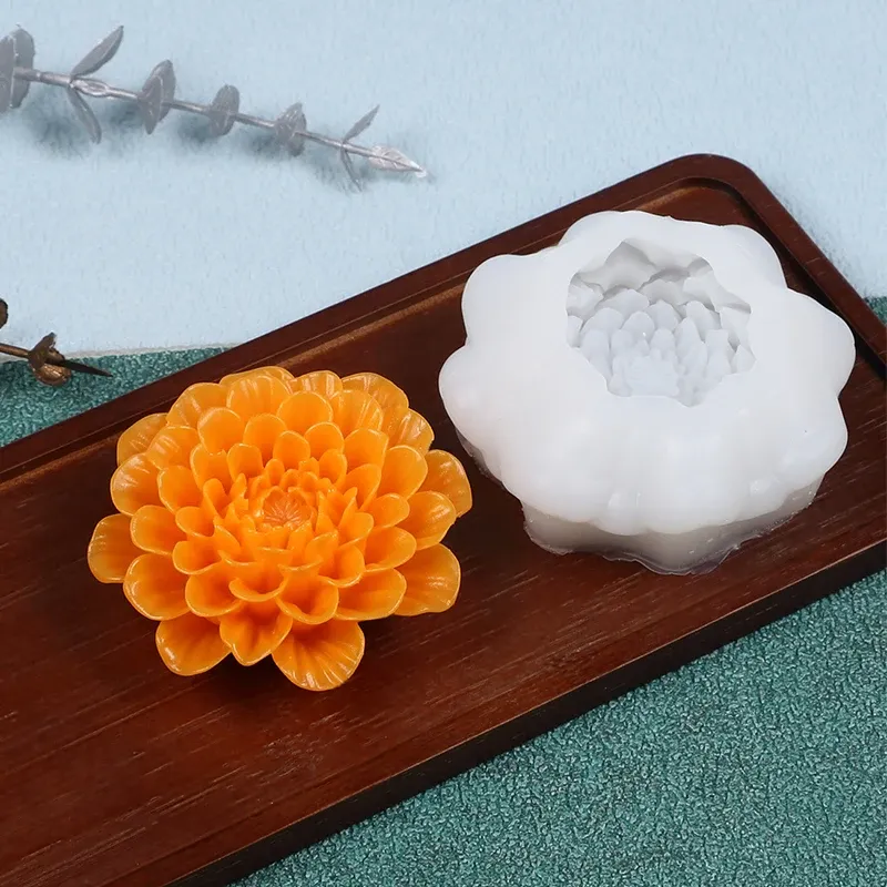 Moule silicone fleur 3D avec support mèche