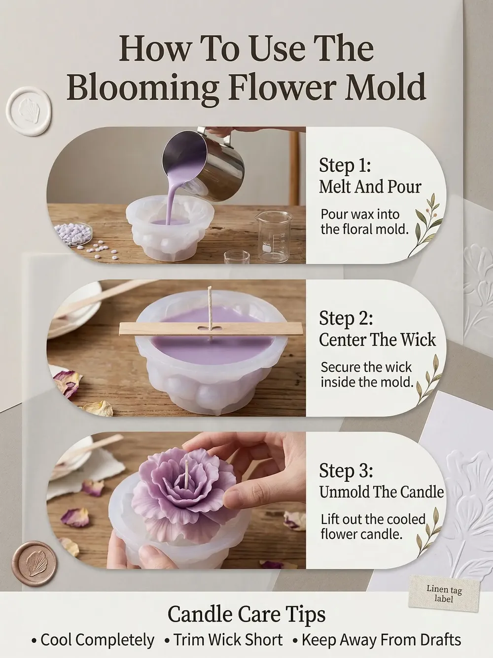 Moule silicone fleur épanouie pour bougie