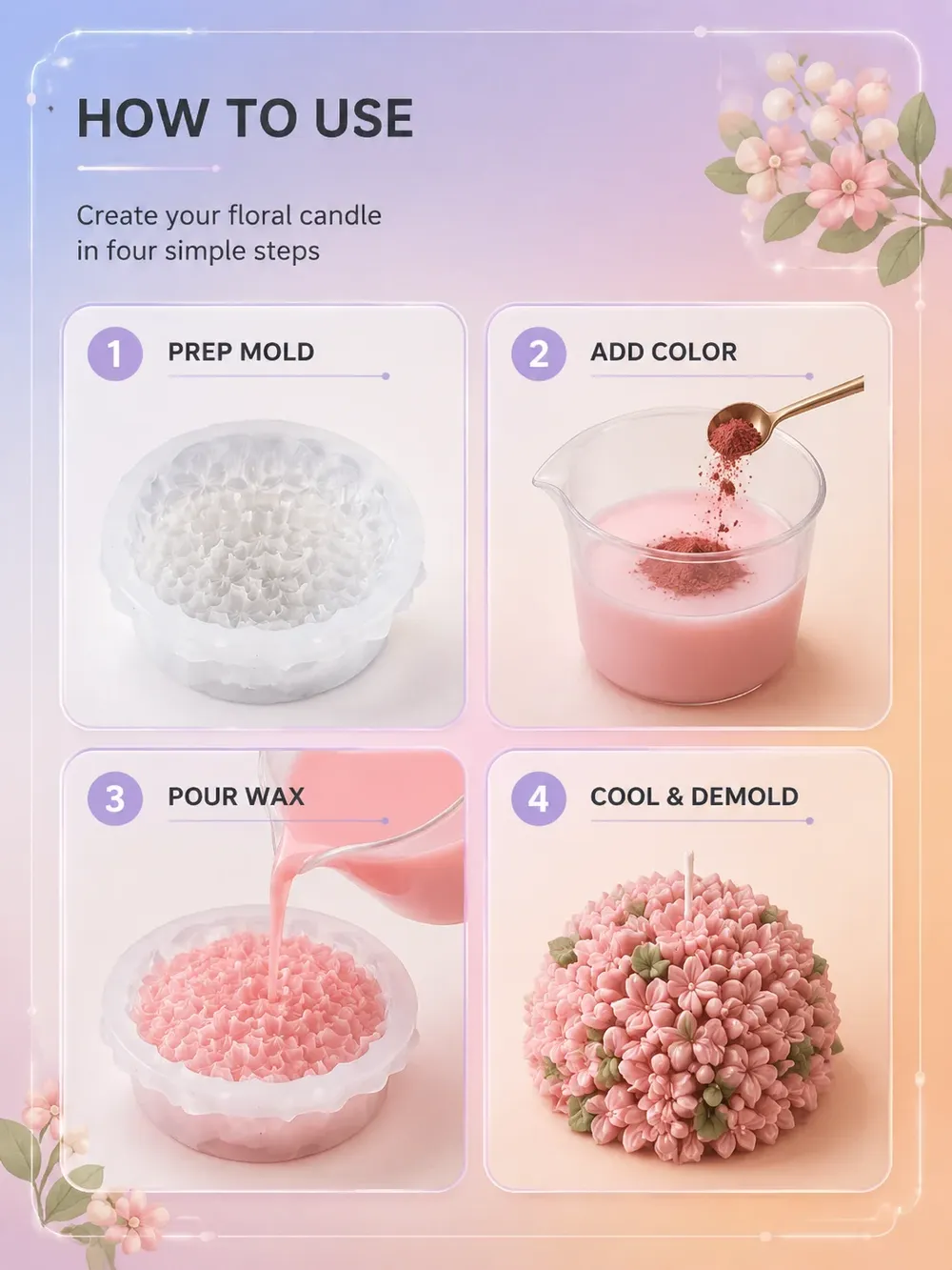 Moule silicone fleurs en grappe pour bougies et résine