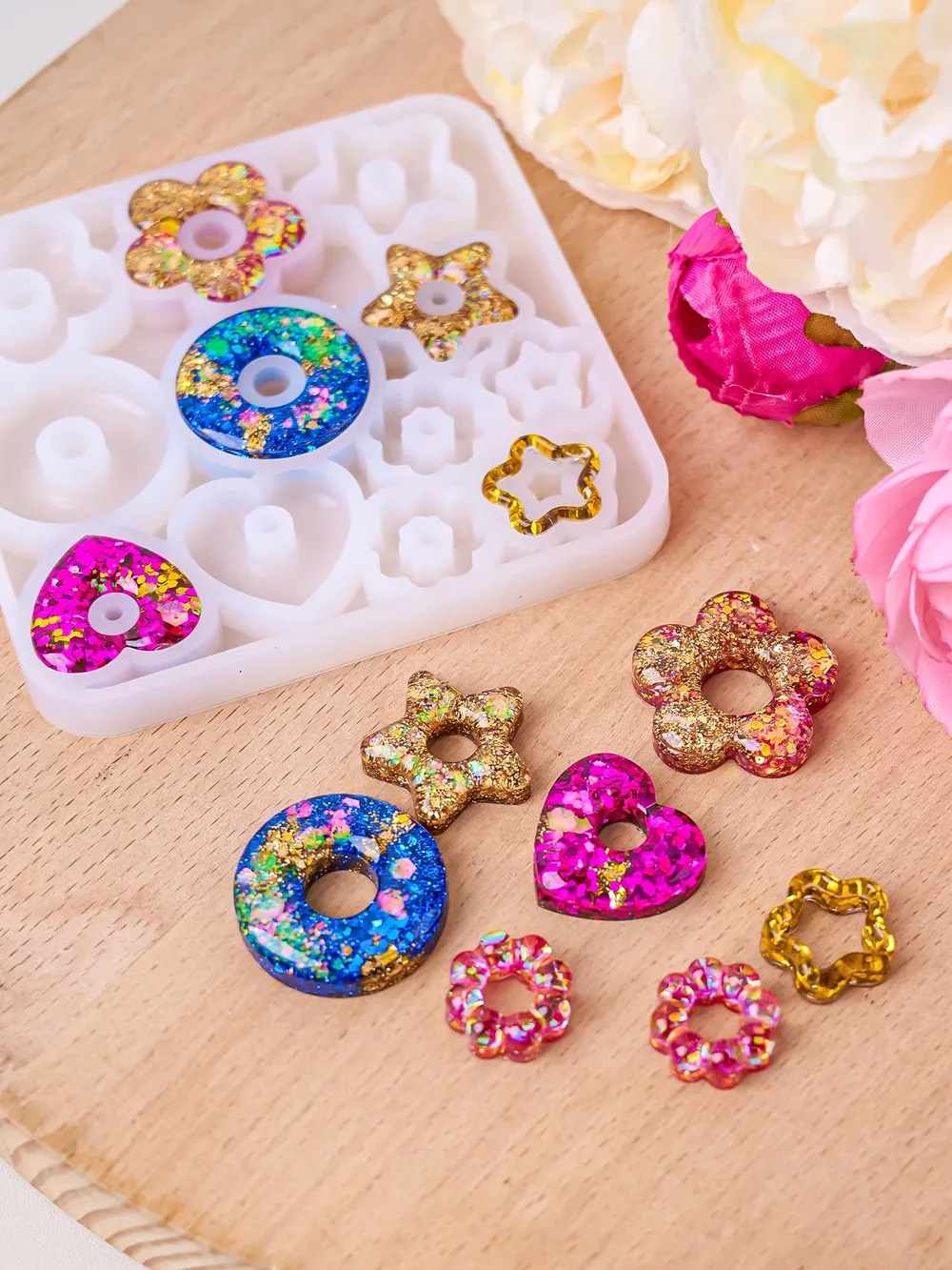 Moule silicone formes cœur étoile fleur pour bijoux