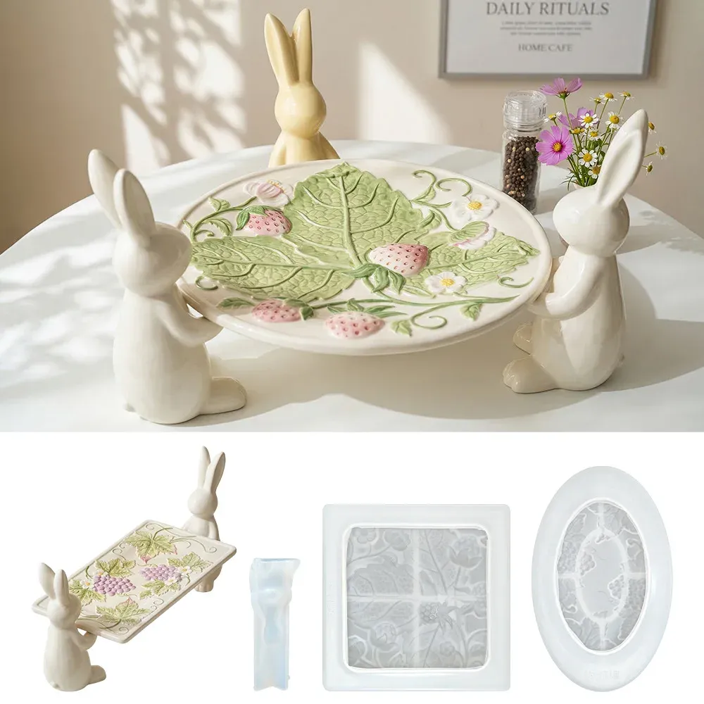 Moule silicone lapin debout plateau fruits décoration