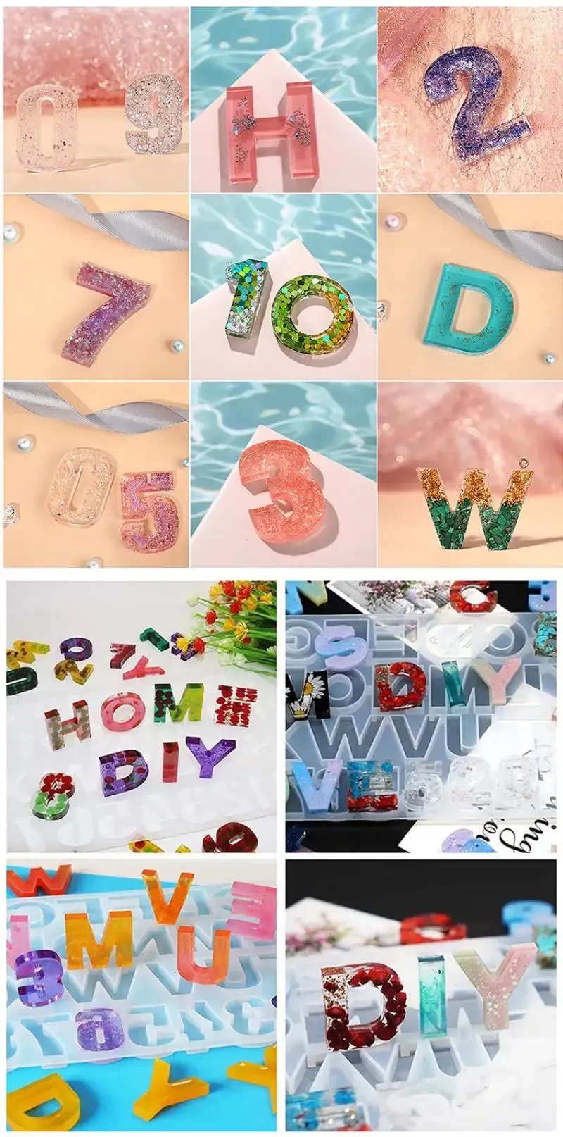 Moule silicone lettres chiffres pour porte-clés bijoux