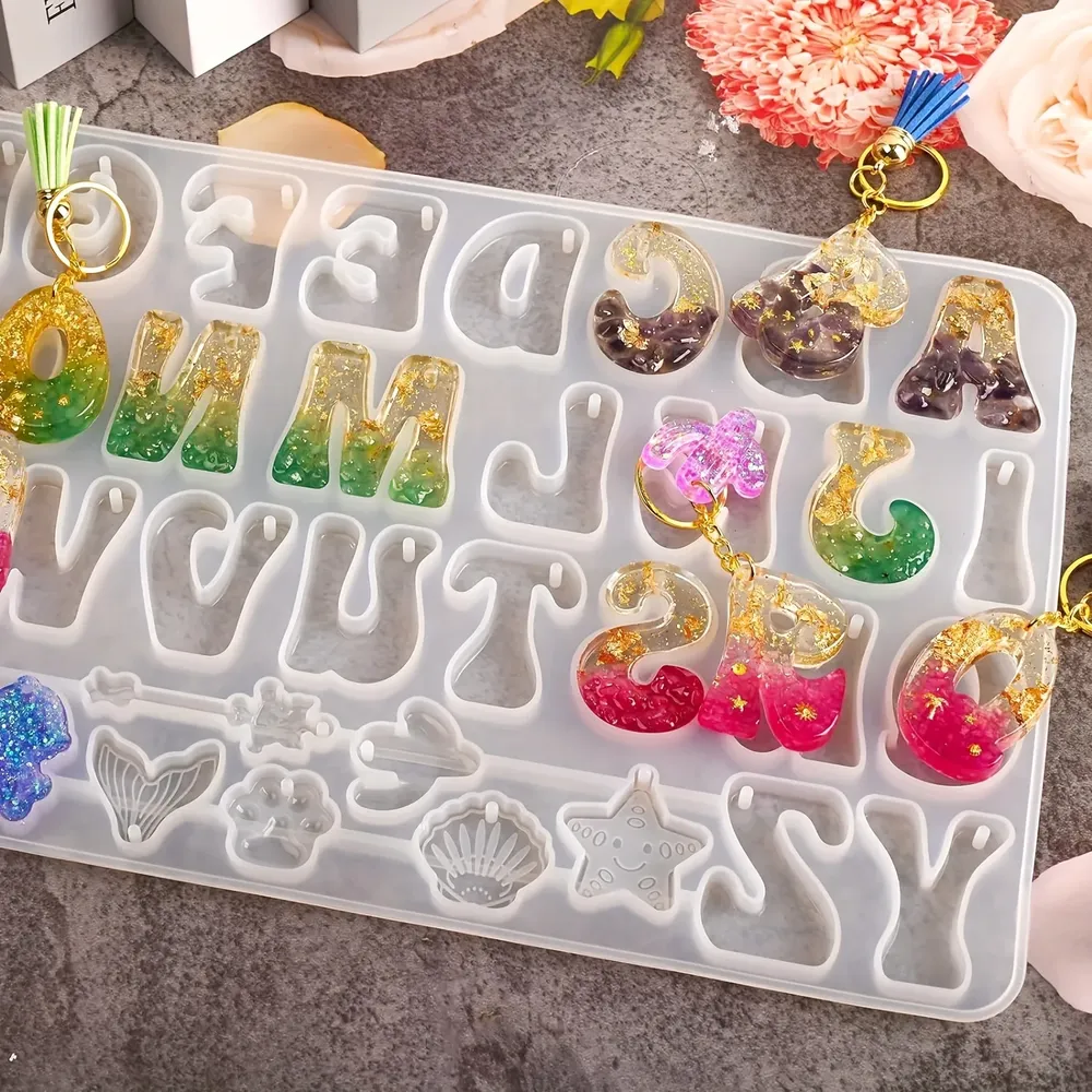 Moule silicone lettres pour porte-clés et bijoux résine