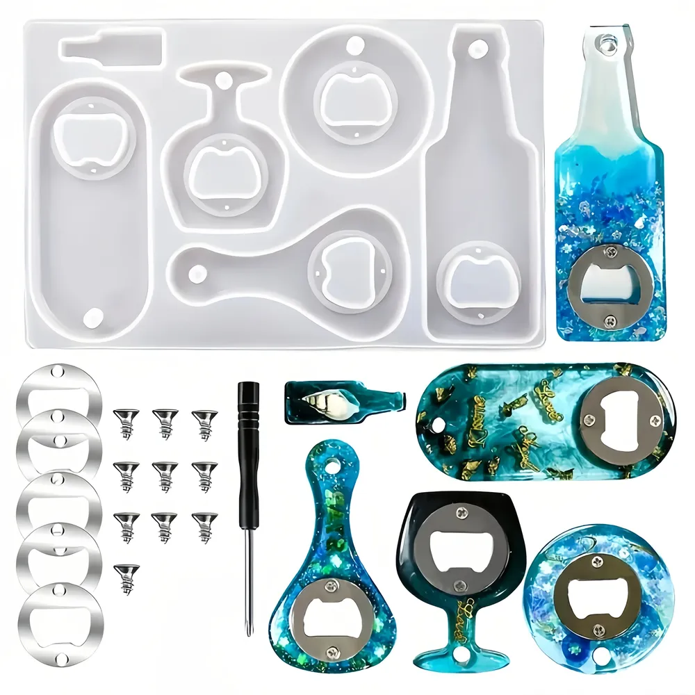 Moule silicone ouvre-bouteille résine époxy avec outils