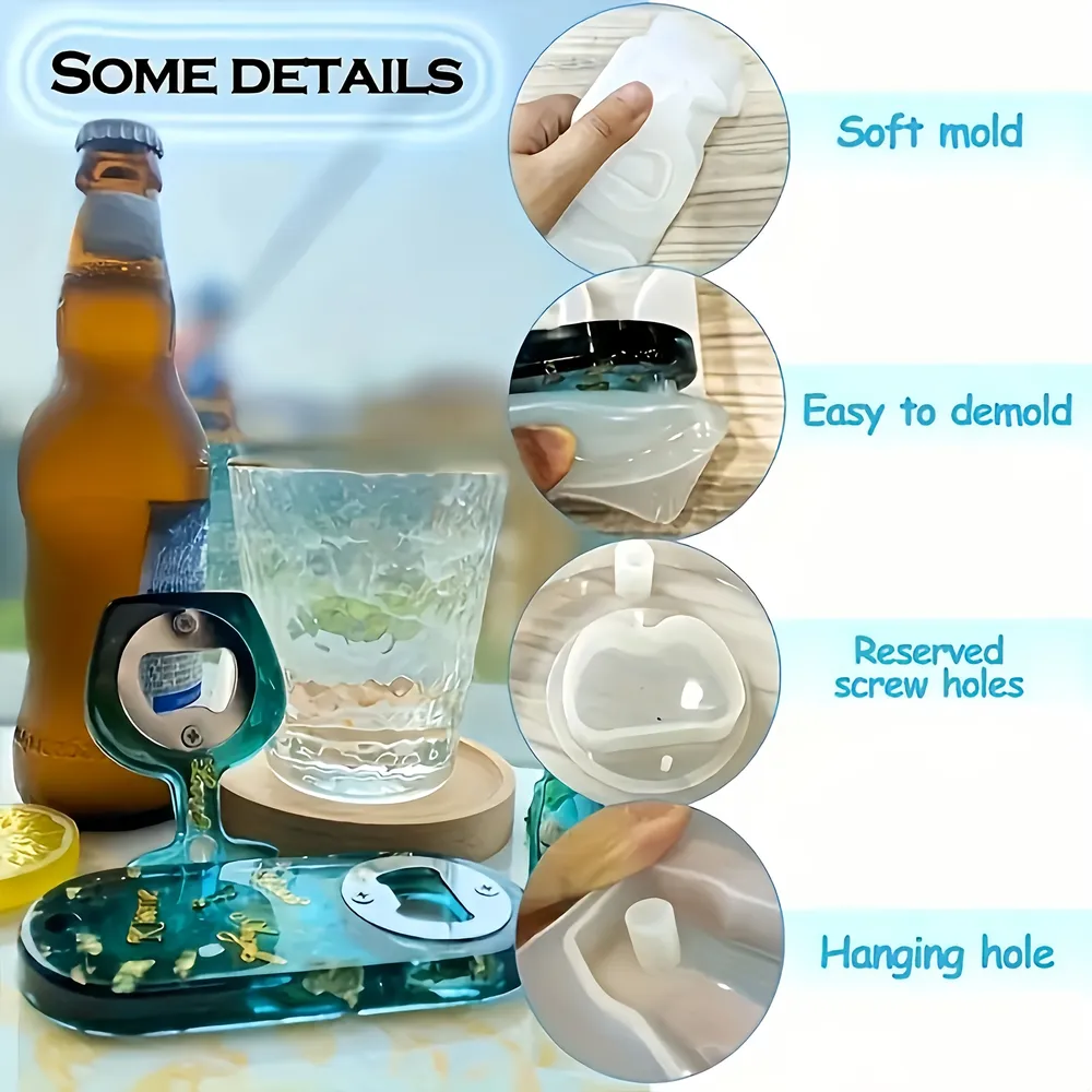 Moule silicone ouvre-bouteille résine époxy avec outils