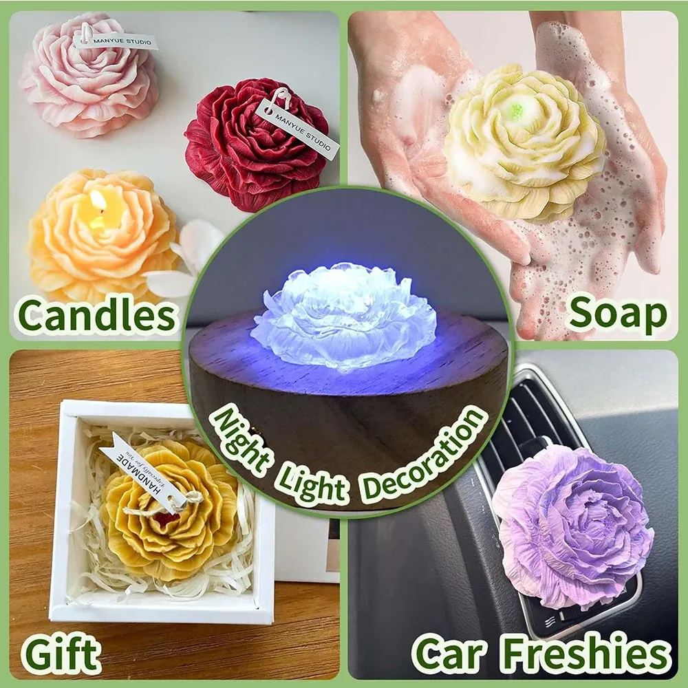 Moule silicone pivoine 3D pour bougie et savon