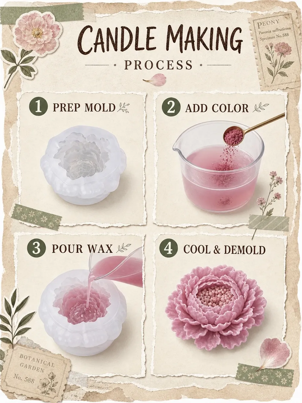 Moule silicone pivoine pétales pour bougie résine