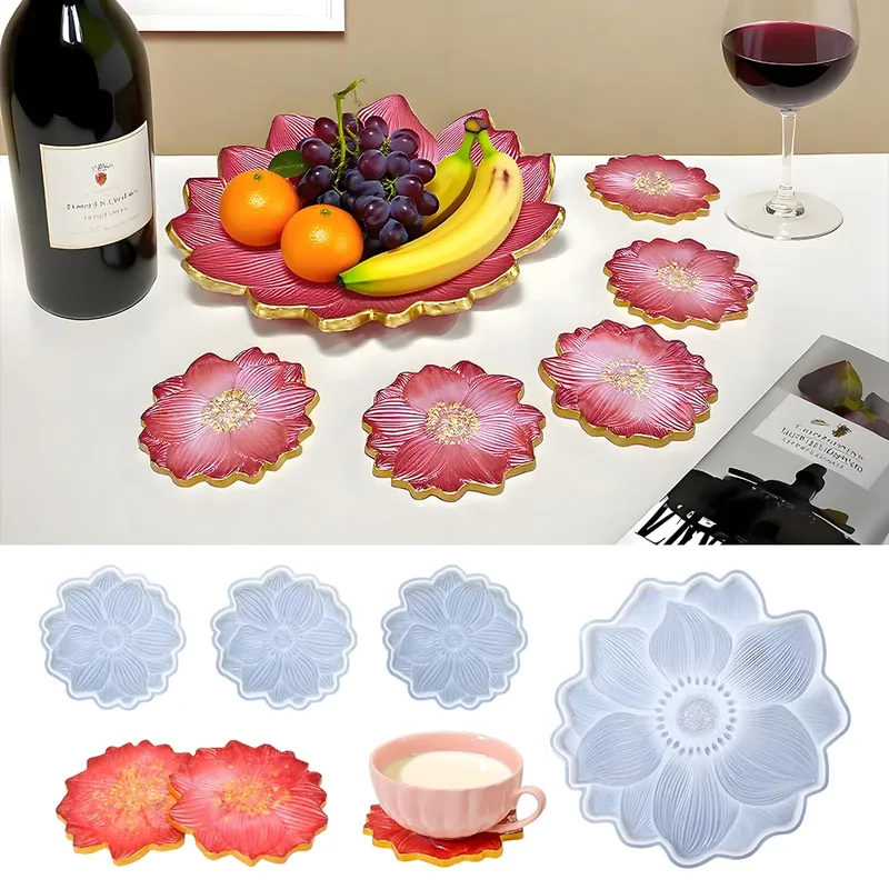 Moule silicone plateau fleurs sous-verres bijoux béton