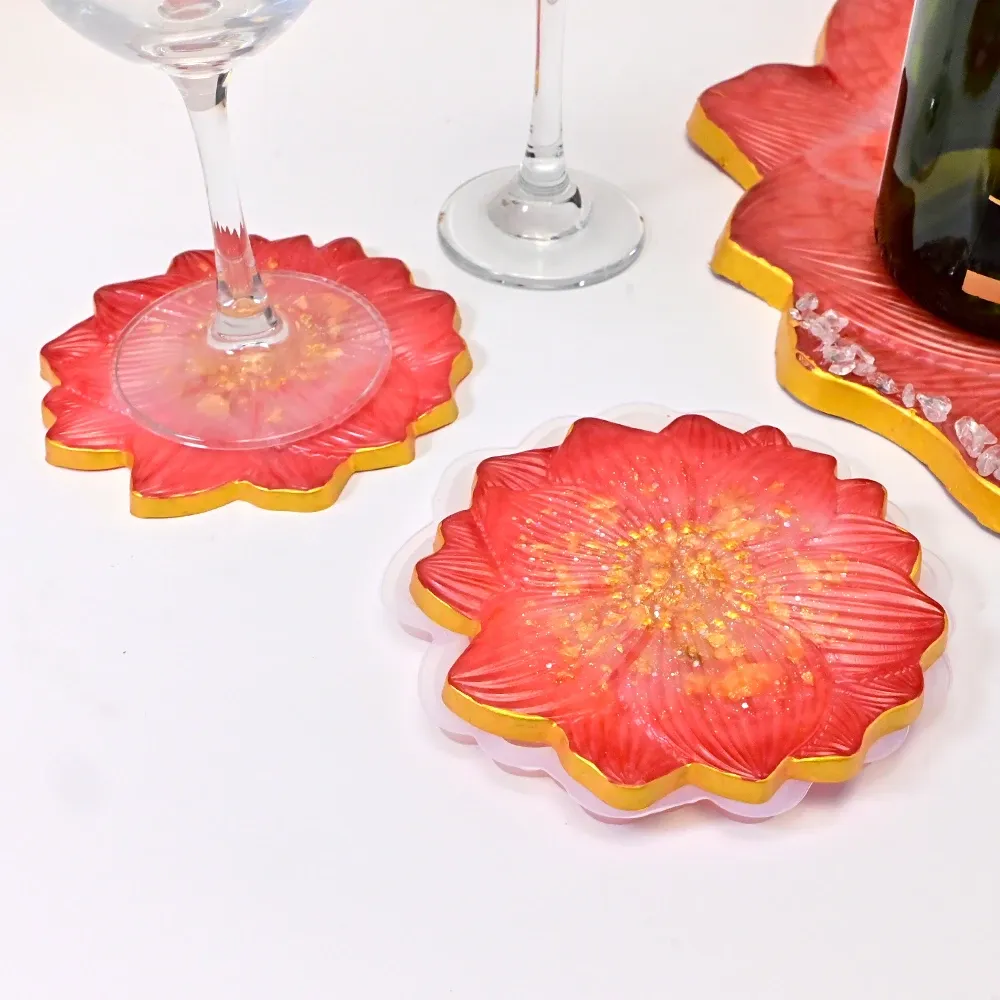 Moule silicone plateau fleurs sous-verres bijoux béton