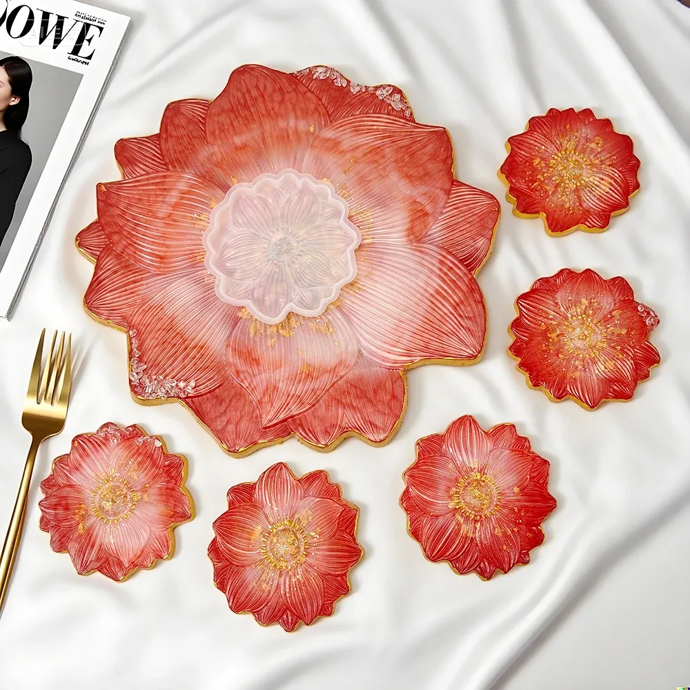 Moule silicone plateau fleurs sous-verres bijoux béton