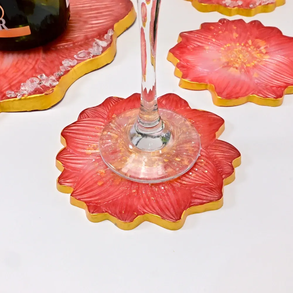 Moule silicone plateau fleurs sous-verres bijoux béton