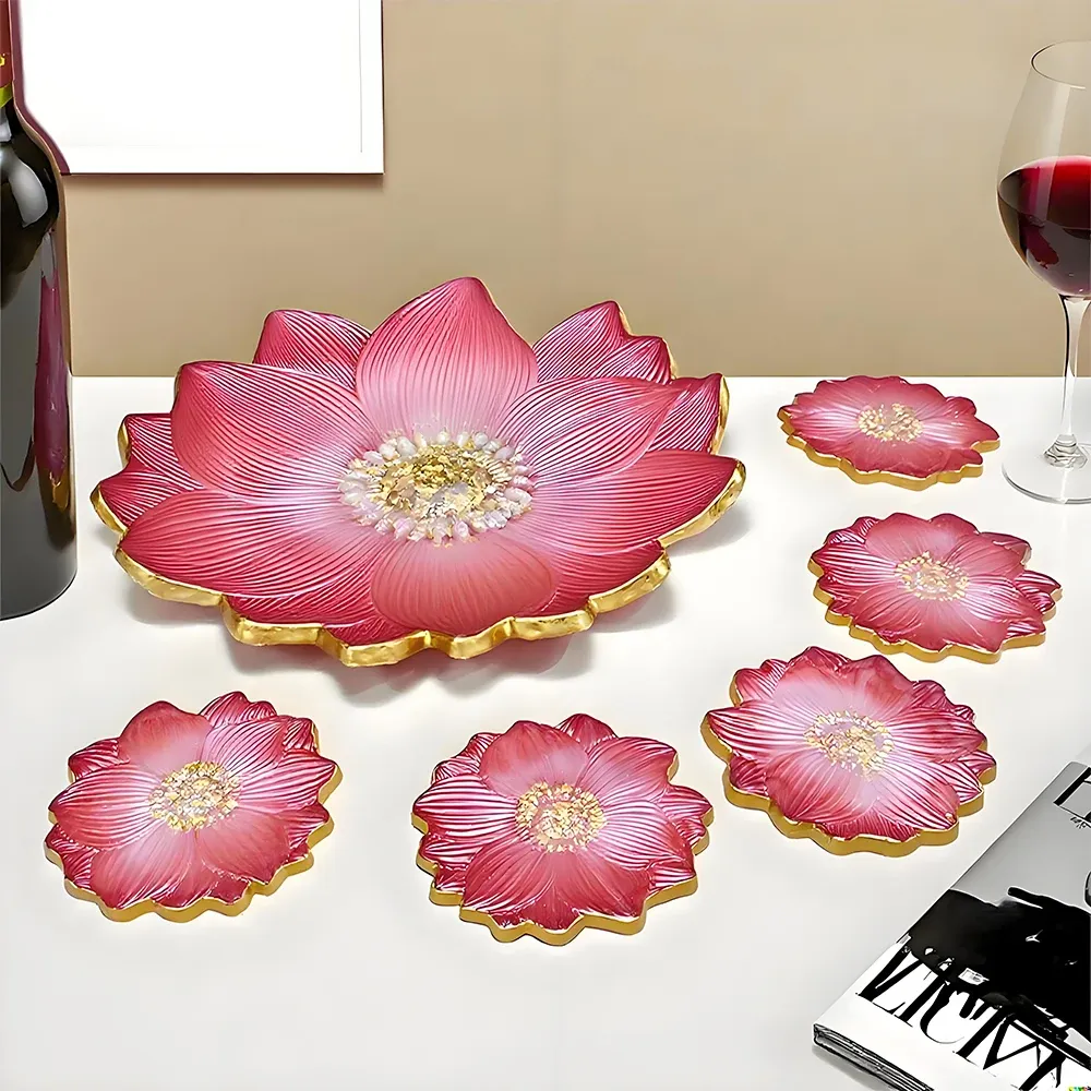 Moule silicone plateau fleurs sous-verres bijoux béton