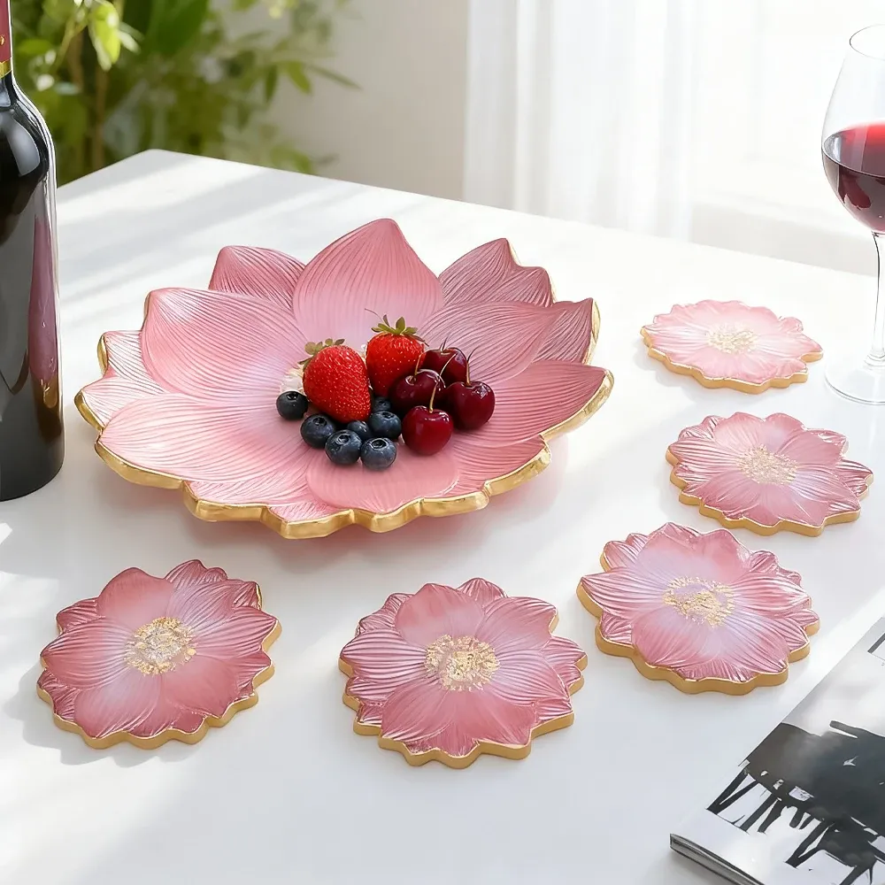 Moule silicone plateau fleurs sous-verres bijoux béton