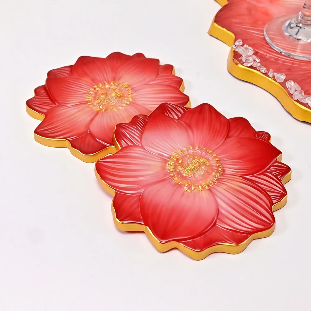 Moule silicone plateau fleurs sous-verres bijoux béton