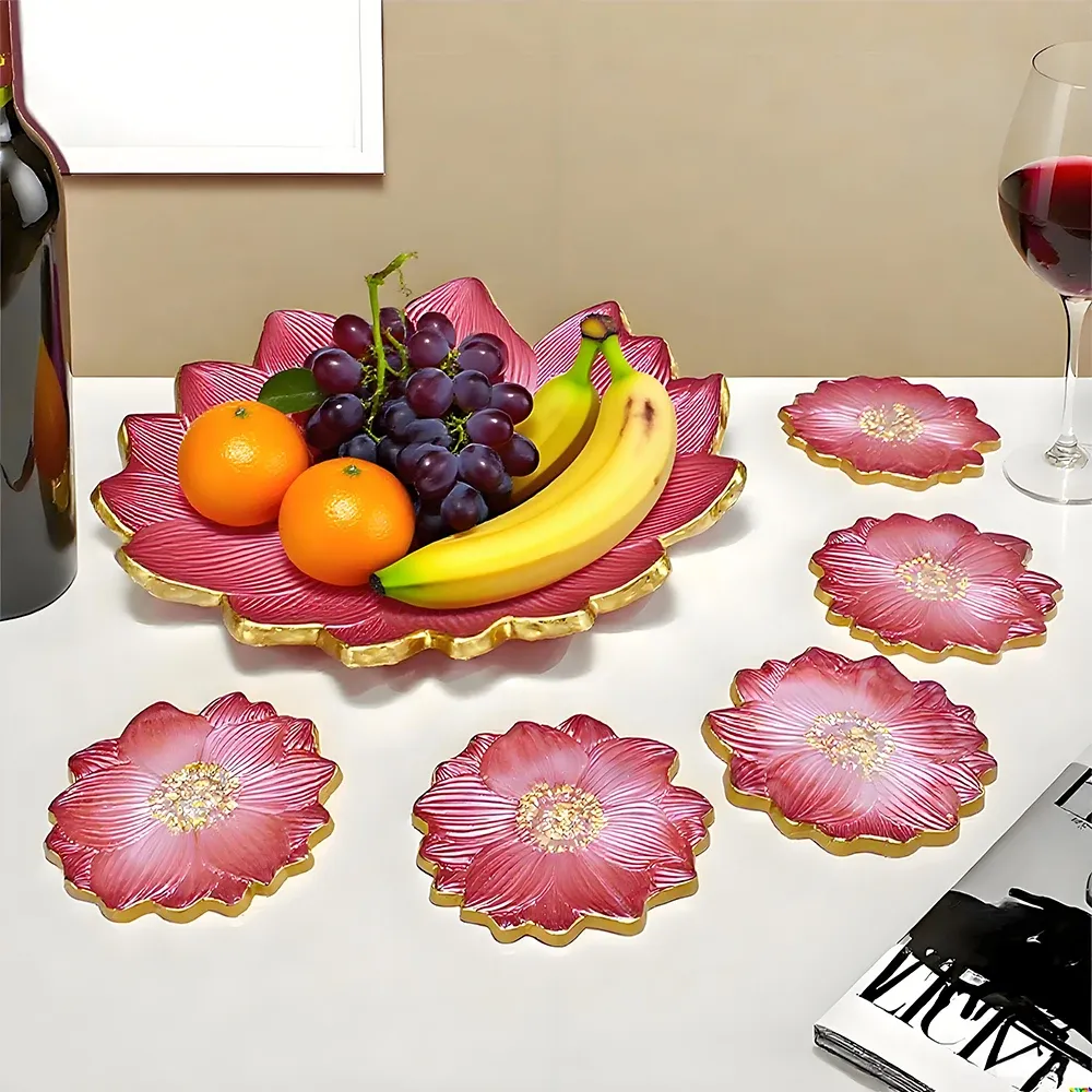 Moule silicone plateau fleurs sous-verres bijoux béton