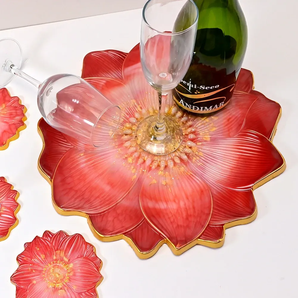 Moule silicone plateau fleurs sous-verres bijoux béton