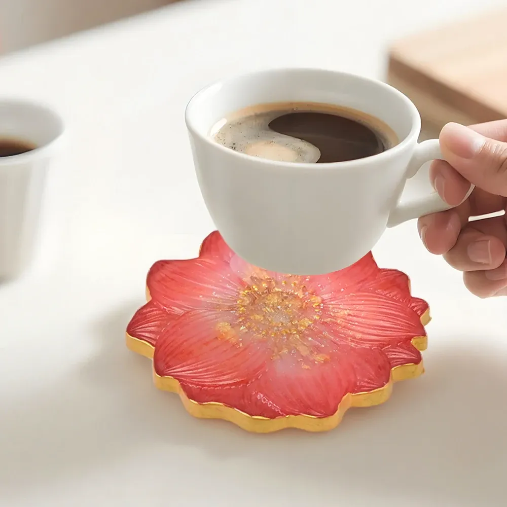 Moule silicone plateau fleurs sous-verres bijoux béton