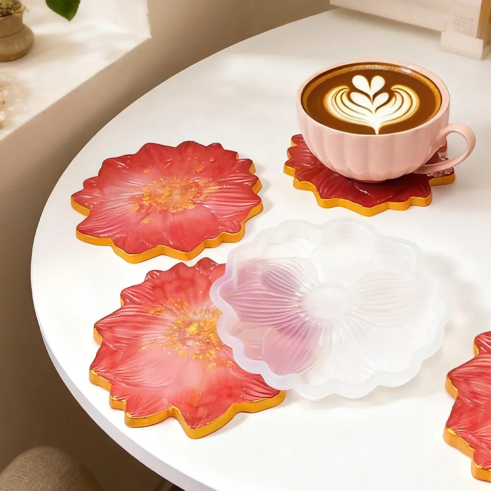 Moule silicone plateau fleurs sous-verres bijoux béton