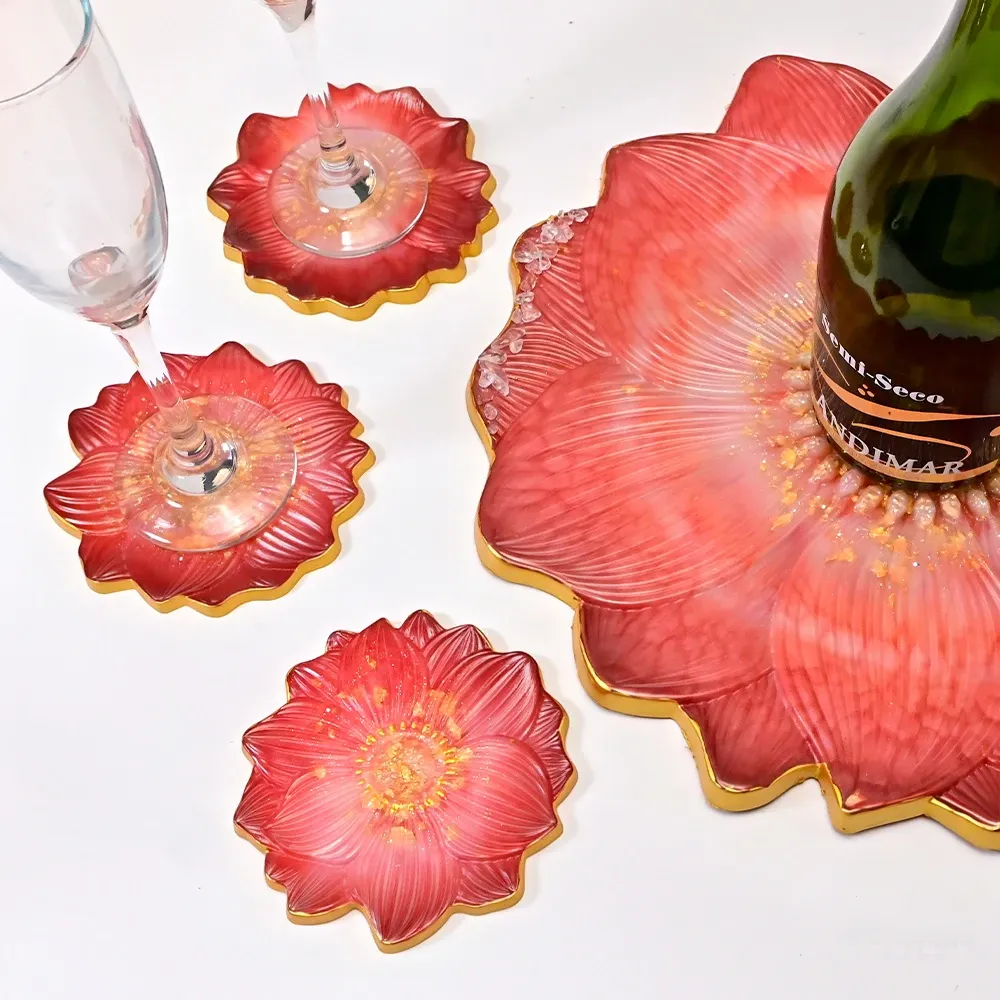 Moule silicone plateau fleurs sous-verres bijoux béton