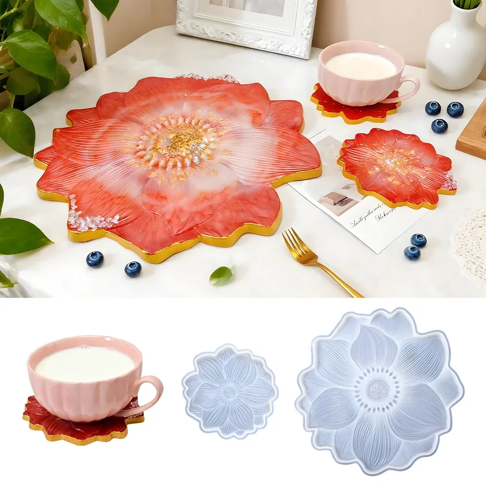 Moule silicone plateau fleurs sous-verres bijoux béton