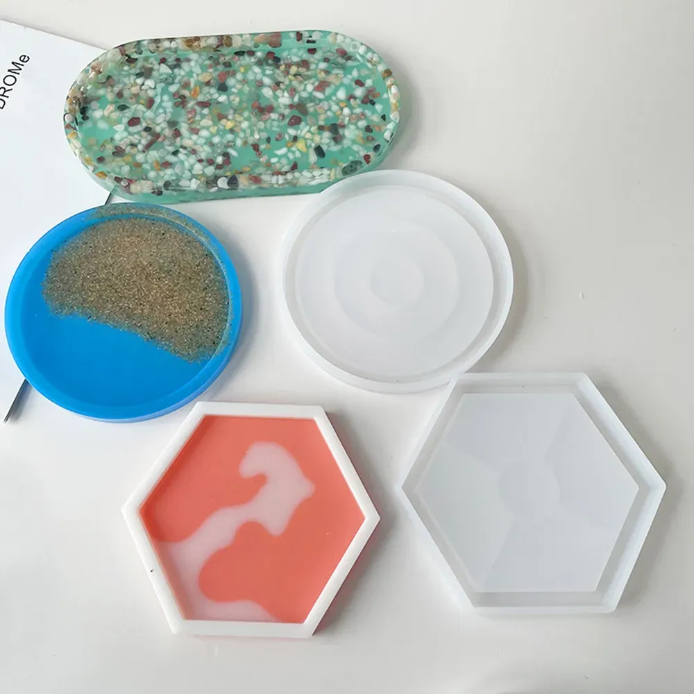 Moule silicone plateau ovale hexagonal dessous verre bijoux