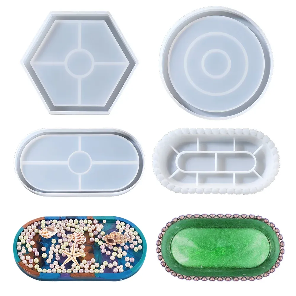 Moule silicone plateau ovale hexagonal dessous verre bijoux