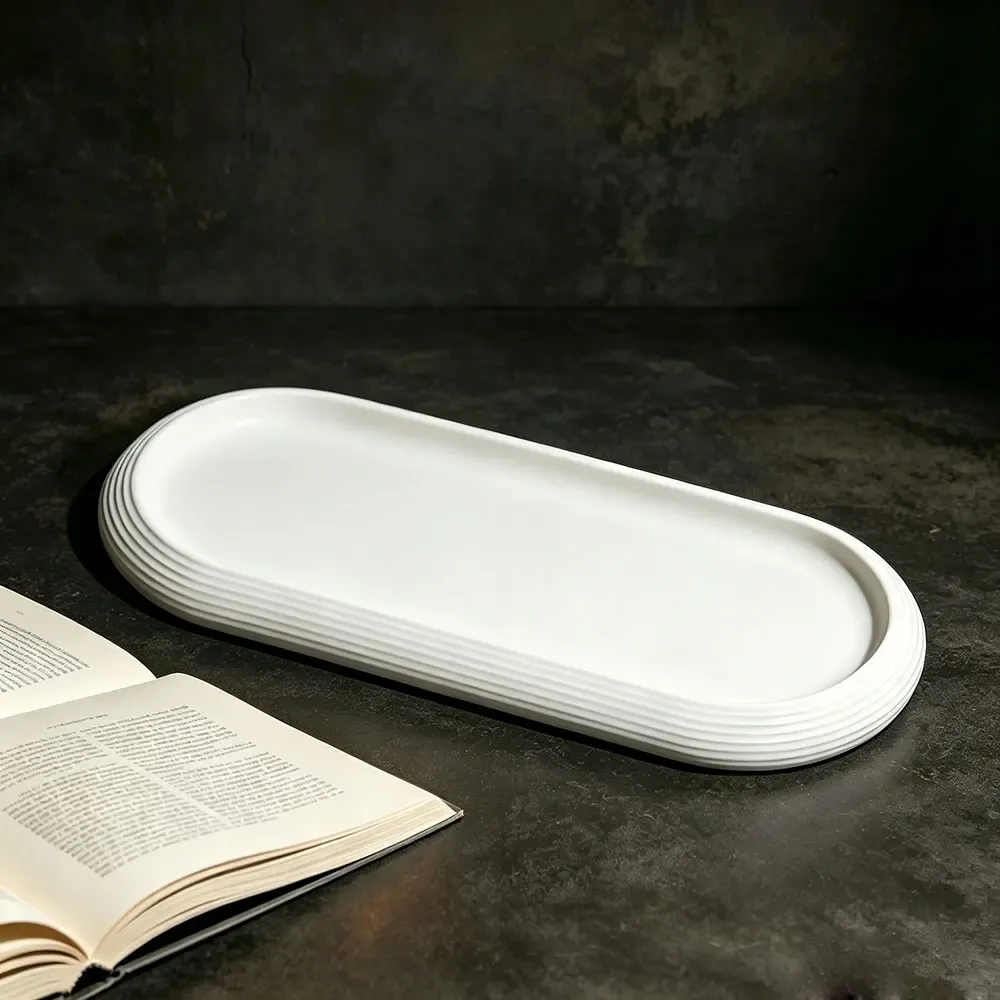 Moule silicone plateau ovale rayé béton résine