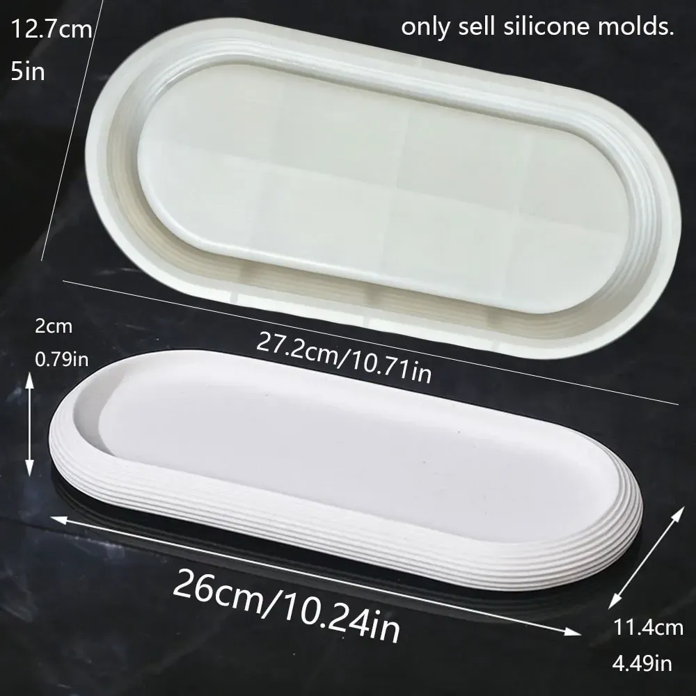 Moule silicone plateau ovale rayé béton résine