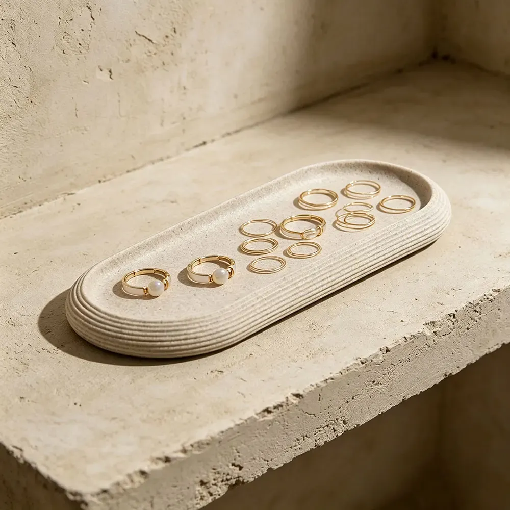 Moule silicone plateau ovale rayé béton résine