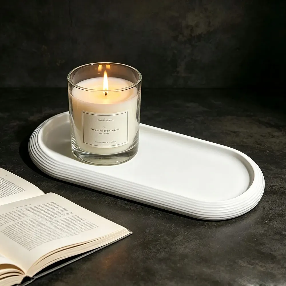 Moule silicone plateau ovale rayé béton résine