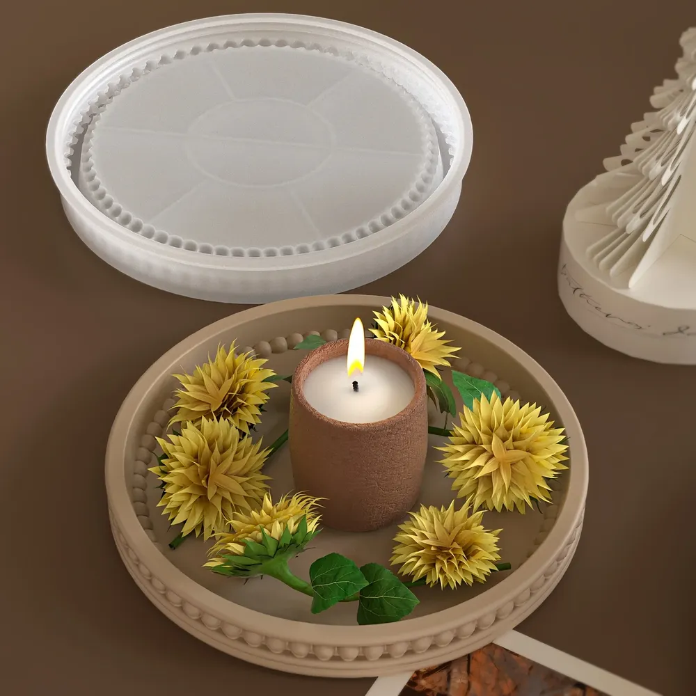 Moule silicone plateau rond mousse béton résine
