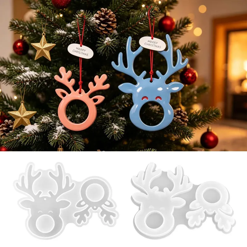 Moule silicone renne Noël pendentif étiquette résine