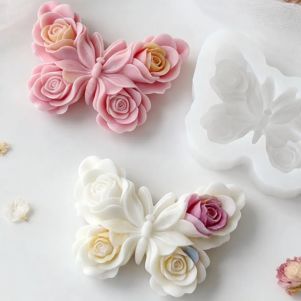 Moule silicone rose papillon pour bougie et savon