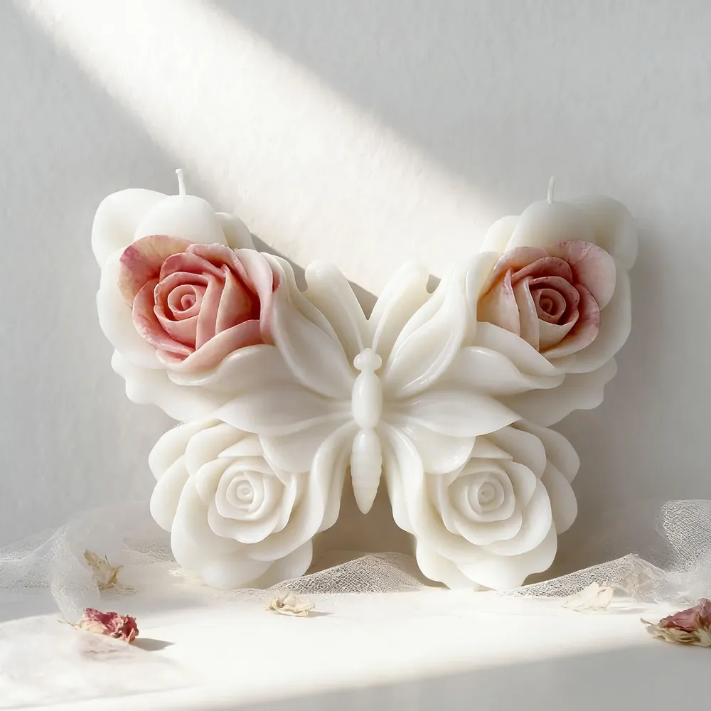 Moule silicone rose papillon pour bougie et savon