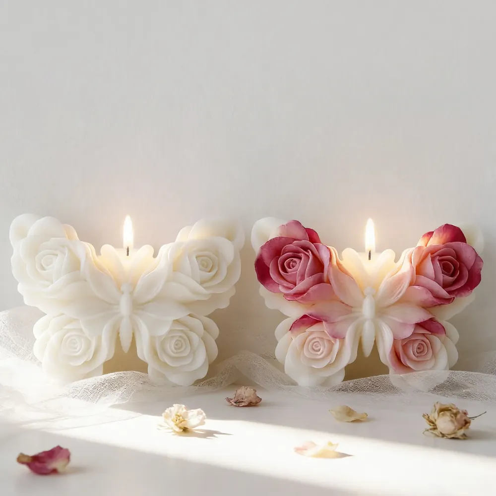 Moule silicone rose papillon pour bougie et savon