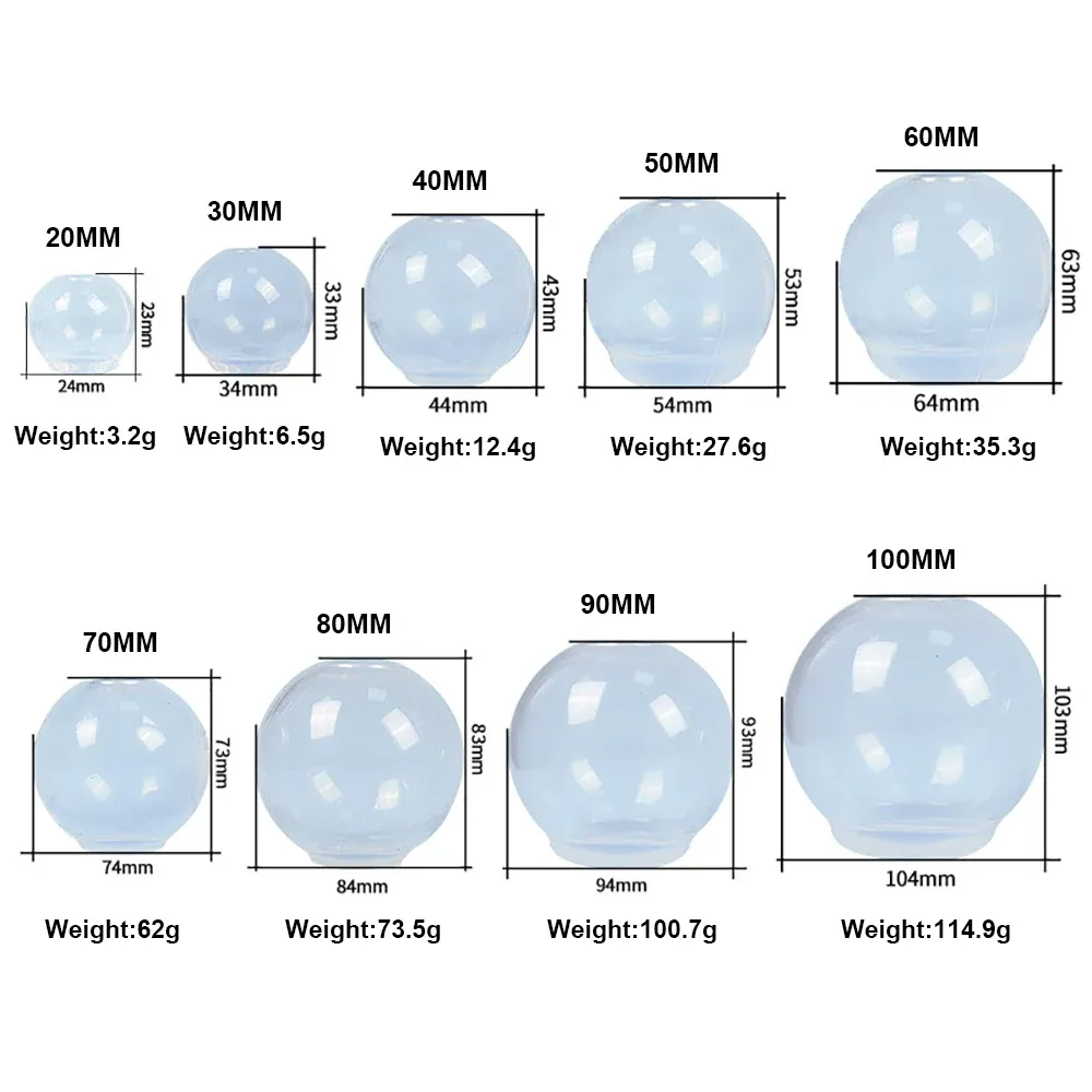 Moule silicone sphère 20 à 100 mm pour bijoux résine