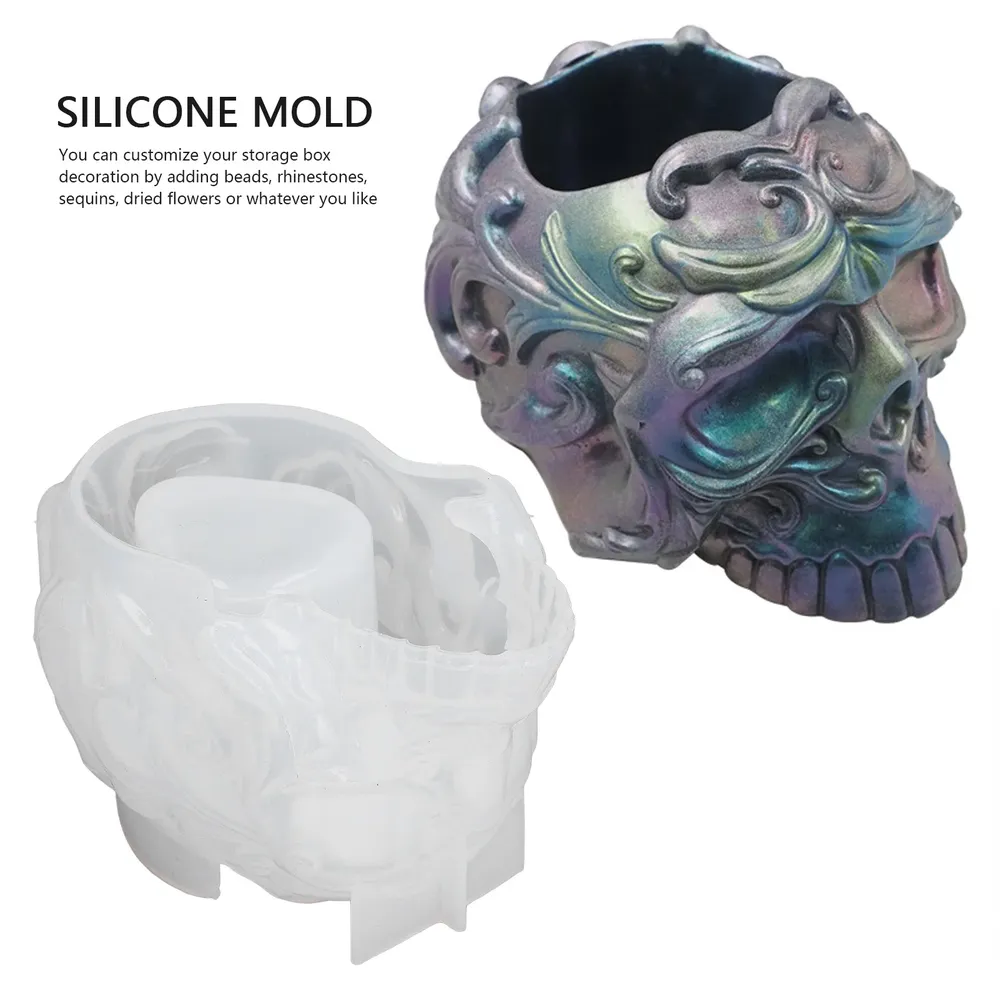 Moule silicone tête crâne 3D, cendrier, pot fleur, bougie