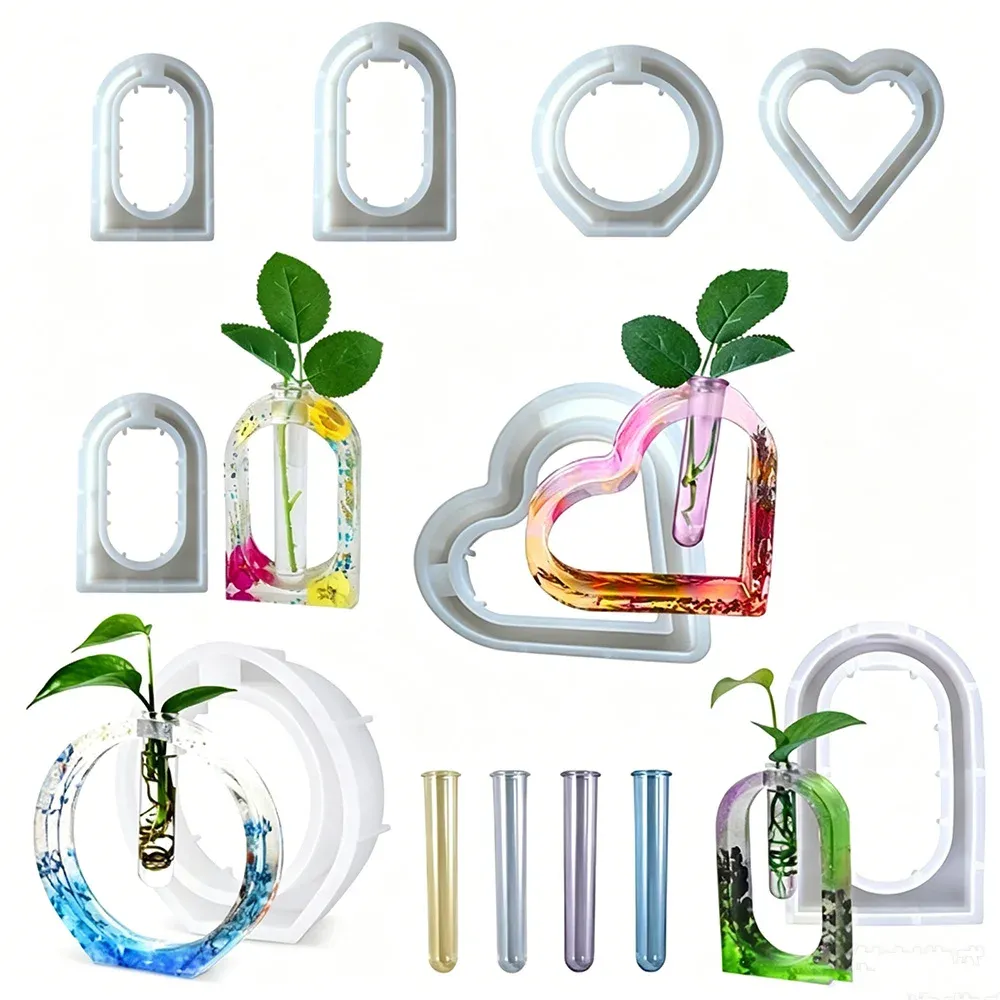 Moule silicone vase cœur rond arche résine