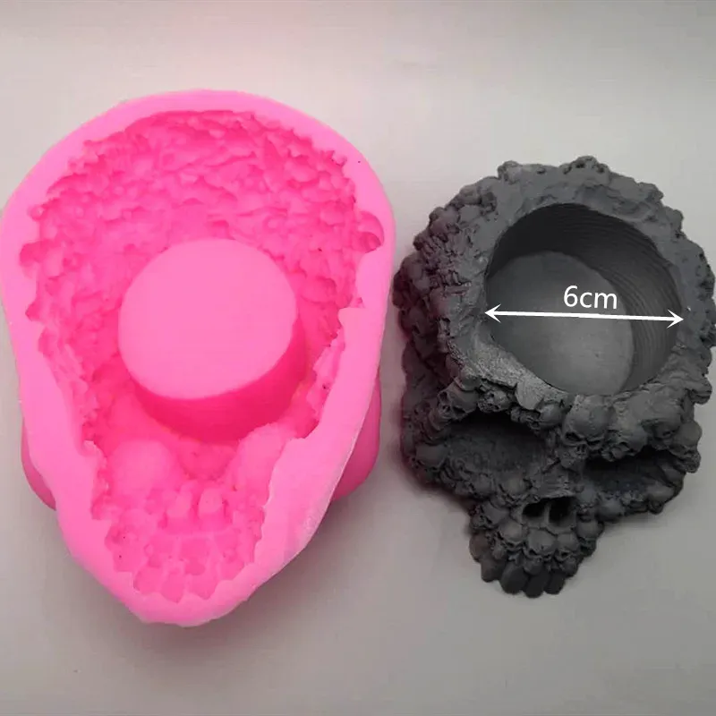 Moule silicone vase tête crâne, cendrier, plâtre, béton