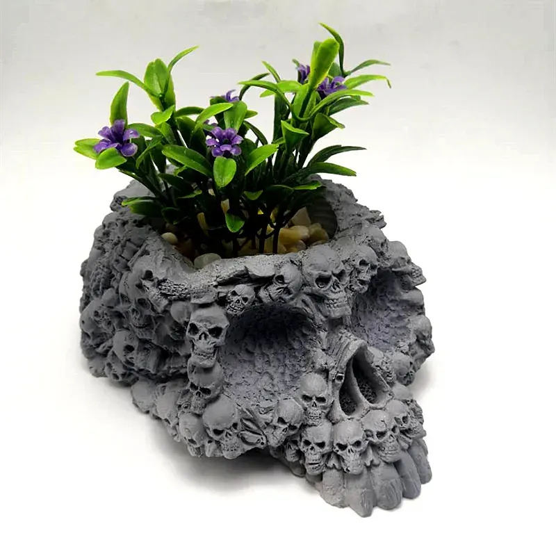 Moule silicone vase tête crâne, cendrier, plâtre, béton