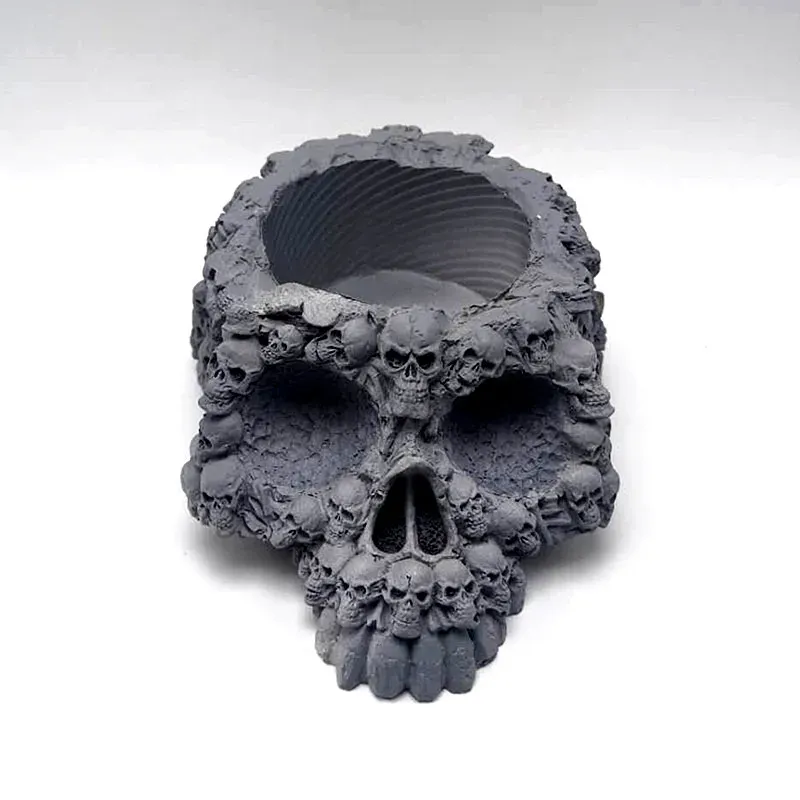 Moule silicone vase tête crâne, cendrier, plâtre, béton