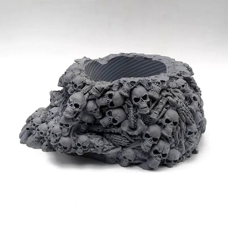 Moule silicone vase tête crâne, cendrier, plâtre, béton