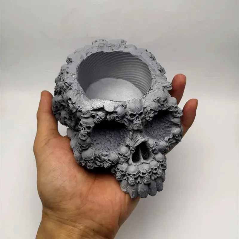 Moule silicone vase tête crâne, cendrier, plâtre, béton