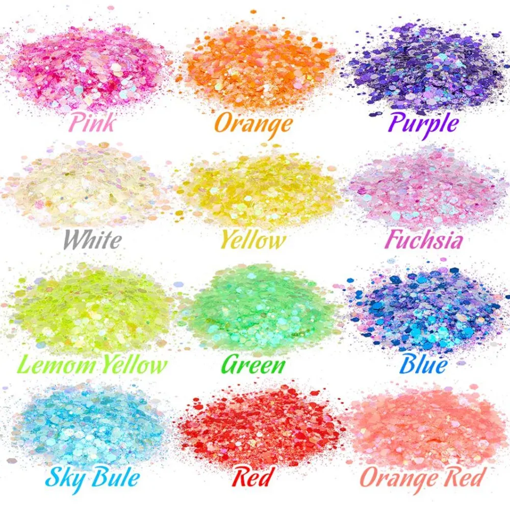Paillettes lumineuses 24 couleurs pour résine et nail art