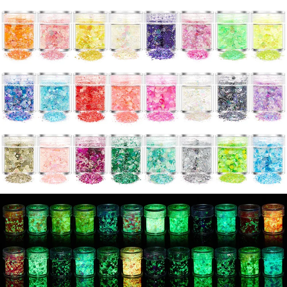Paillettes lumineuses 24 couleurs pour résine et nail art