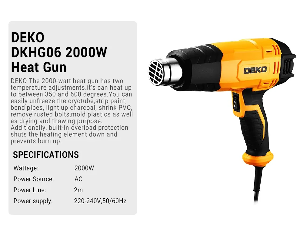 Pistolet air chaud 2000W 2 températures 3 accessoires