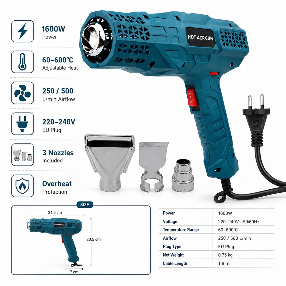 Pistolet thermique 2000W 220V températures réglables